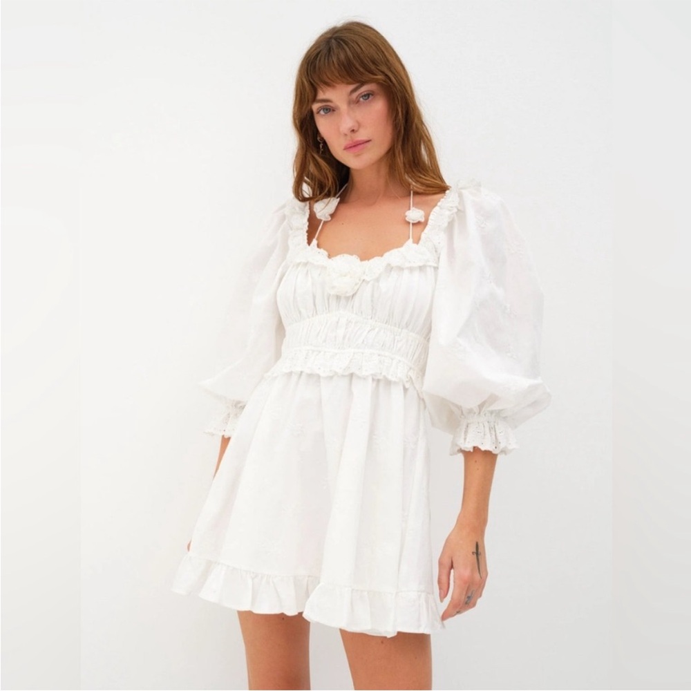 For Love And Lemons White Puff Sleeve Mini Dress